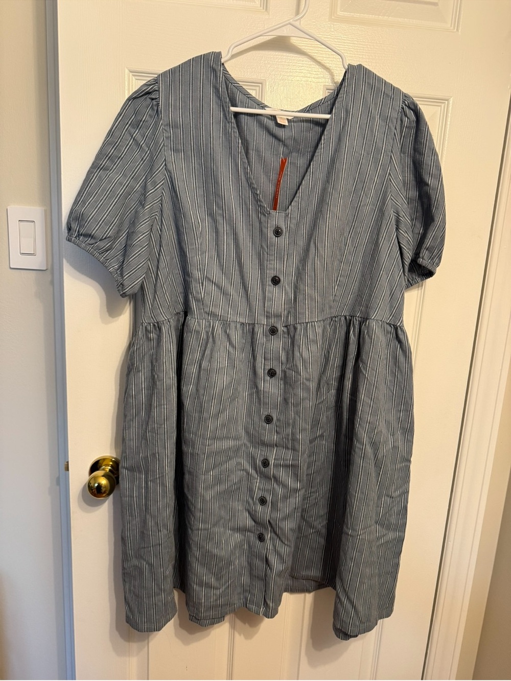 NWT Joe Fresh Striped Button-Front Short Sleeve Dress in Blue
